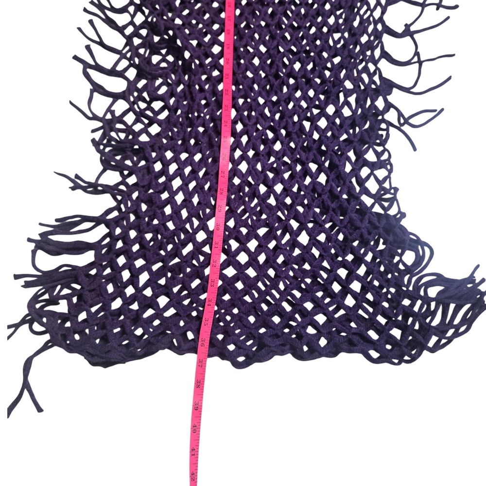Steve Madden Witchy Whimsical Goth Purple Open Knit Crochet Fringe Shawl Scarf - Picture 5 of 11